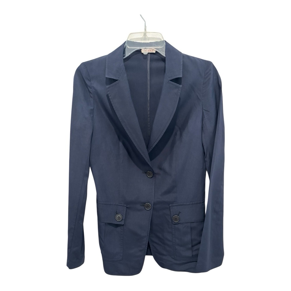 PAROSH Blazer Womens Small Blue 100%‎ Silk Tailored Jacket Made In Italy